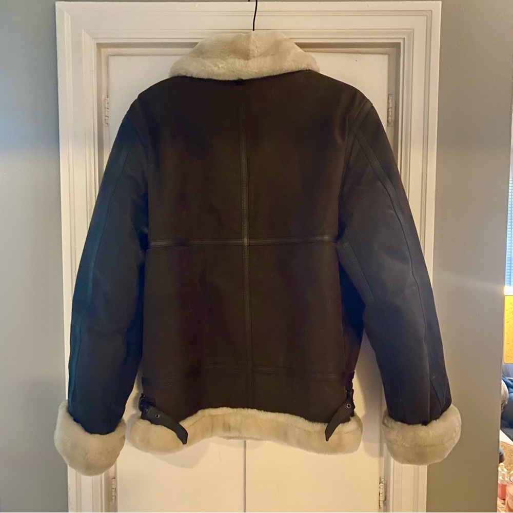 Vintage St. John’s Bay Leather Sherpa Lined Aviator Bomber Jacket Large - Picture 3 of 9